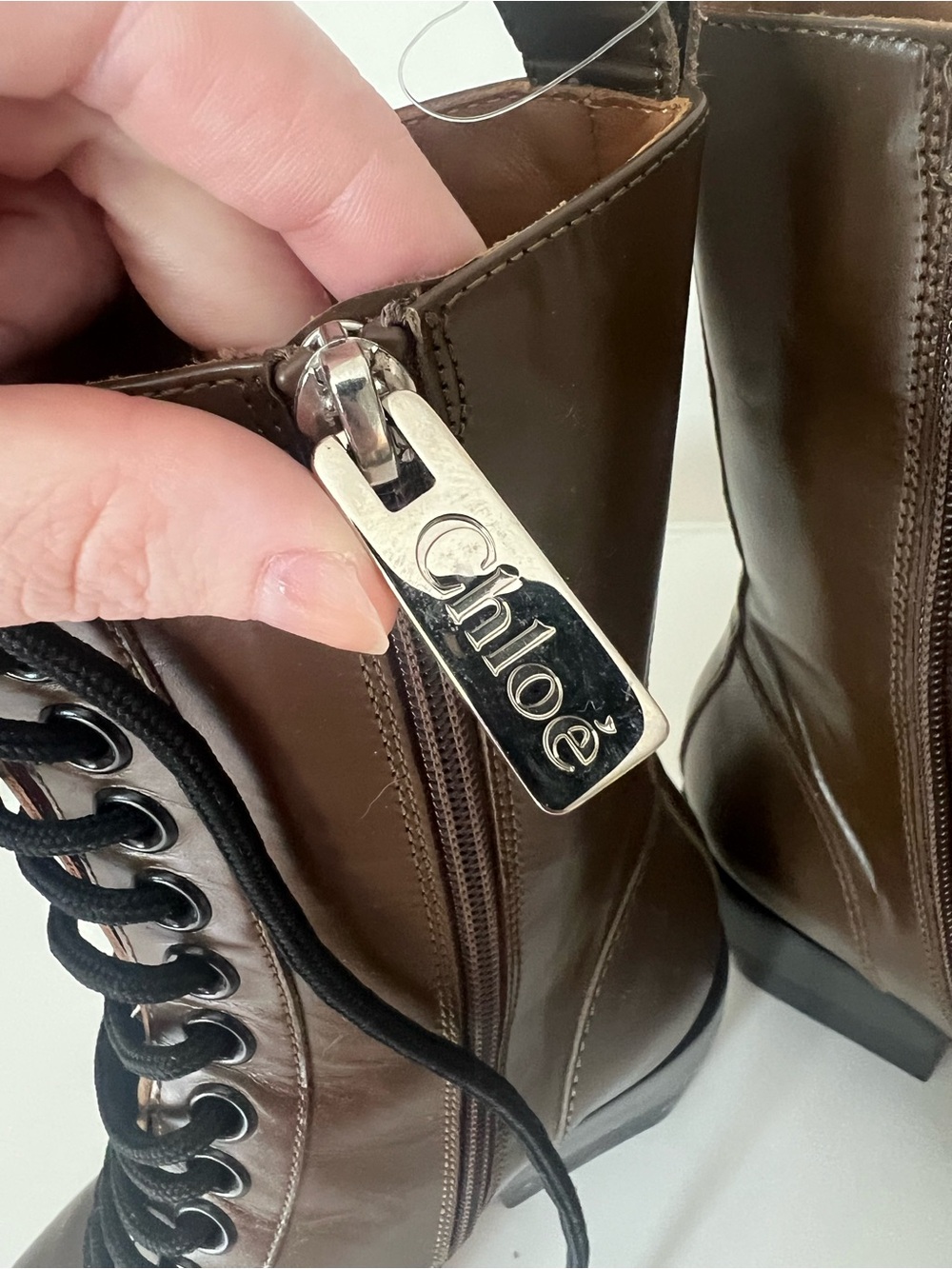 Chloé Rylee Cacao Brown Leather Lace Up Ankle Boots Size 36 - Picture 4 of 12